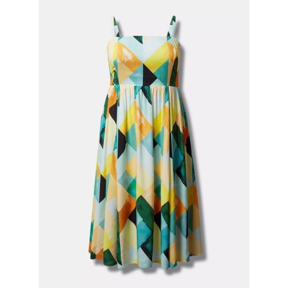 Torrid Women's Plus Size Geo Multi Midi Challis Sundress Pockets Size 5 5X New - Picture 1 of 7